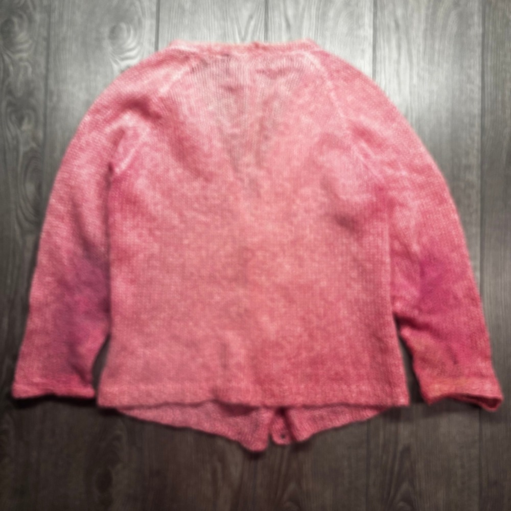 Vintage Pink Mohair Blend Open Knit Cardigan Sweater V-Neck Raglan Pink Marl - Picture 5 of 10
